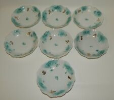 Set of 7 Antique Hermann Ohme Elysee Germany Berry Dessert Bowls Turquoise Gold picture