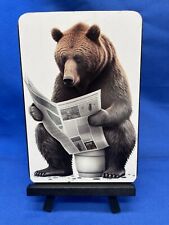 New Handmade Grizzly Bear Anamorphic Reading Newspaper In Human Bathroom Unique  picture