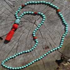 8mm Aquamarine Green Jade Tassel Mala necklace 108 Bead Rustic Healing Peace picture