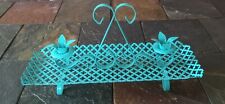 Vintage MCM Mid Century Turquoise Punched Perforated Metal Candle Holder Shelf picture