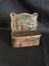 Rare Antique Tin Fire Breathing Dragons Serpents Match Holder Safe c. 1880-1910 picture