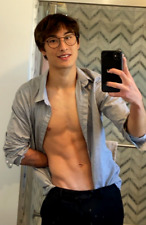 Male Asian American Hunk Round Glasses Open Shirt Abs Navel PHOTO 4X6 E1911 picture