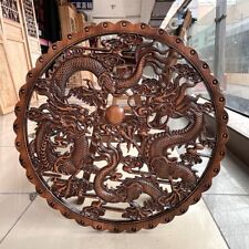 78-80cm Chinese Wood Hand Carved Dragon fengshui Statue Wall Sculpture Plate picture