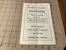 original 1920's brochure: INFLUENZA - stete board of health, New Hampshire picture