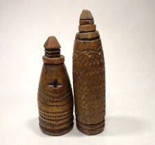Old Moroccan Makeup Bottles Kohl Pots African Carved Wood Lot of 2 picture