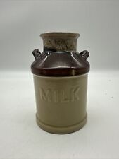 Stoneware Milk Jug Stoneware Brown & Ivory Flower Vase 7” Inches Tall Vintage picture