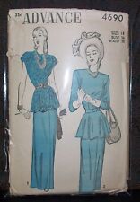 Vintage 40s ADVANCE Sewing Pattern 4690 Sexy Peplum Blouse & Evening Skirt 18 picture