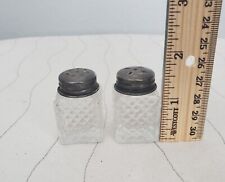 Vintage Miniature Diamond Cut Glass Salt & Pepper Shaker Set picture