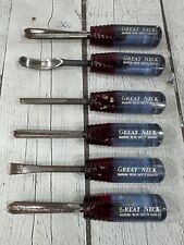 Vtg Lot Of 6 Great Neck Gouges & Chisels Wood Carving Tools, Red Clear Handles picture