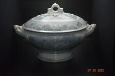 Vintage Ceramic Soup Tureen white & blue Bavarian China, Manufactured 1820-1840. picture