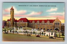 St Louis MO-Missouri, Union Station, Plaza, Fountains Vintage Souvenir Postcard picture