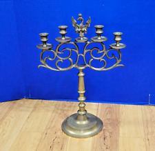Antique Large Brass Candelabra Polish Eagle Finial 5 Arms picture