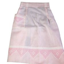 Vintage 1950s MCM Handmade Embroidered Pink & White Gingham Half-Apron w/Pocket picture
