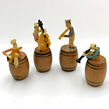 Vintage 1940s Original 4 pc Set Miniature Ragtime Band On Wood Barrels Japan picture