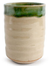 Mino ware Japanese Large Sushi Yunomi Chawan Tea Cup Green Glaze on Beige  picture