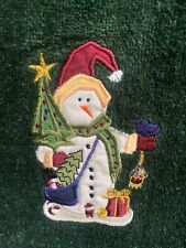 VTG Embroidered Fingertip Towel Christmas Snowman Green picture