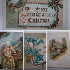 Early 1900's Christmas Postcard Lot 4 Embossed Divided Back Angels Gilt Holiday picture
