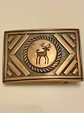 vintage small native american tested silver deer belt buckle. unsigned picture