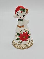 Vintage Napco Lamb Santa Hat Poinsettia Christmas Bell Porcelain Bone China  picture