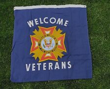 Vtg Welcome Veterans 3x3 Shed Flag VFW Banner US USA Organization Club Dark Blue picture