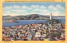 D2259 Coit Memorial Tower on Telegraph Hill, San Francisco Bay, CA 1936 Linen PC picture