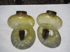 pair of Victorian acid etched peg candlestick   oil lamp  fonts yellow accents picture