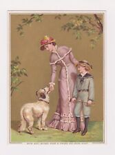 VINTAGE AESTHETIC MOVEMENT A SEASONS GREETINGS FAMILY GROUP AND DOG 1880 ENGLAND picture
