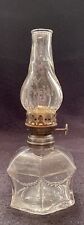 Antique MINIATURE KEROSENE/OIL LAMP-Clear Glass-Panels w/Beaded Swag-6 3/4