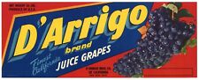D'ARRIGO Vintage San Jose California Wine Grape Crate Label, *AN ORIGINAL LABEL* picture