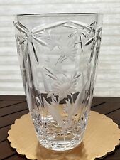 Vintage Heavy Cut Glass Crystal Flower Floral Daisy Etched Vase 8 3/4” picture