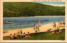 Linen Postcard~Cowans Gap~Fulton County Pa~Lake & Recreation Area~Bathers Picnic picture