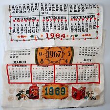Vintage 60's Linen Calendar Towels 1964 1967 1969 Bright Graphics picture