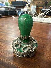 Antique French Desk Wax Seal stamp 19 Th Century butterfly Silver And Malachite picture