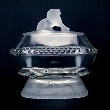 EAPG Gillinder Sons Frosted Lion Glass Oval Covered Compote 9