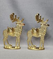 Vintage Dept 56 Brass Reindeer Deer Taper Candle Holders Candlesticks Christmas picture