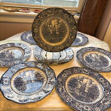 Liberty Blue Historic Colonial Scenes, Staffordshire(8) Dinner Plates 10’in Mint picture