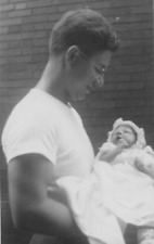 4U Photograph Handsome Young Man Father Artistic View Holding Newborn 1940's picture