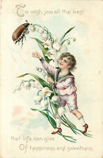 Tuck Birthday Postcards Ser 105 May Beetle Lillies Of The Valley Fantasy Child picture