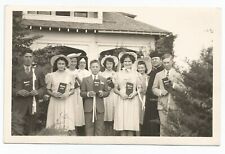 School Children Holding Their Diplomas With Priest Real Photo RPPC Postcard picture