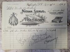 RARE  1907 LETTERHEAD NATHAN SICKLE TOBACCO FINE CIGARS, WASHINGTON DC picture