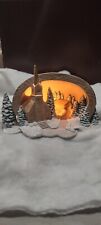 ILLUMINATED Snow Covered Bridge and church Scene  Hershey Molds works vtg  picture