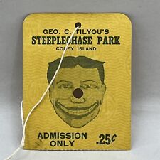 1930s CONEY ISLAND Steeplechase Park Admission string tag ticket 25 cents RARE picture