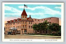 Escanaba MI-Michigan Hotel Ludington, Period Cars, Antique Vintage Postcard picture