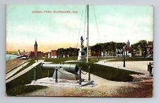 Milwaukee, WI-Wisconsin, Juneau Park Cannon Statue c1907, Vintage Postcard picture
