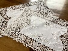Pair of Vintage Antique Cream Linen & Lace Place Mats Hand Finished picture