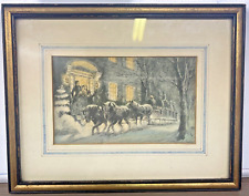Vintage Reproduction William Mark Young Victorian House Horses Snow 4x6 Print picture