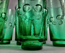 Set 3 Vintage 60-70’s Brutalist Hand Blown Textured Green Tall Drinking Glasses picture