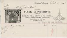 Portland Oregon Foster & Robertson Hardware orig 1885 Graphic Billhead Receipt picture