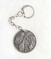 Norge Norway Silverplated Vintage FOB Keychain Key Ring Viking Ship (J509) picture