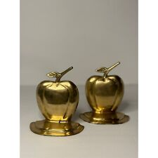 VTG Apple Polished Brass Bookends Set of 2 MCM Style Office Home Decor Teacher picture